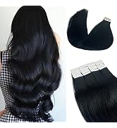 16inch Tape in Hair Extensions Human Hair #1 Black Silky Straight 100% Real Human Hair Extensions...