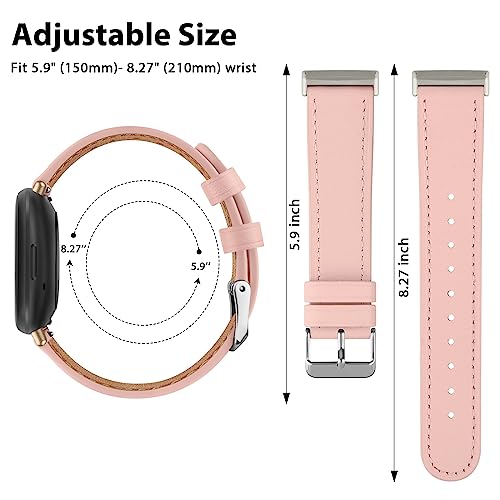 Leather Straps for Fitbit Versa 4, Versa 3, Sense 2, and Sense - Genuine Leather Replacement Band for Women and Men (Pink) - Image 3