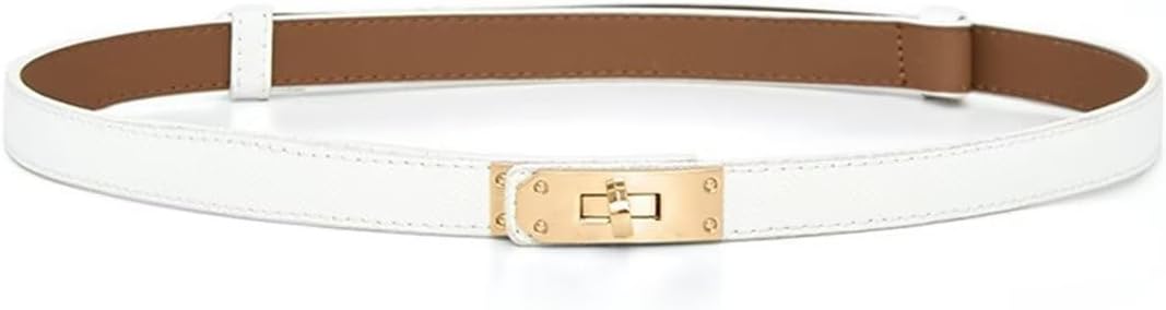 2 in 1 Women's Skinny Leather Belt,Alloy Turn Lock Adjustable Slim Thin Waist Belt For Dress Jeans Coat