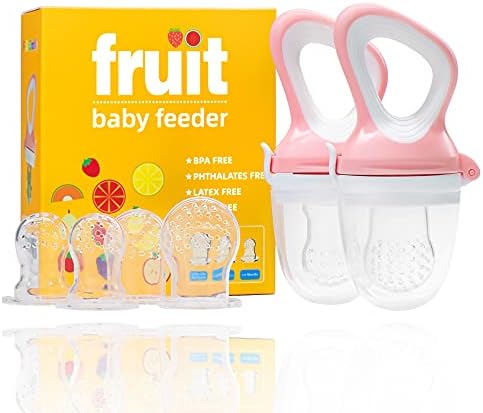 Baby Food Fruit Feeder Pacifier Teething Toys Teether （2Pcak） - Relief Teething Includes All The Sizes Pouches Food Feeder Pacifier 6 Different Silicone Nipple