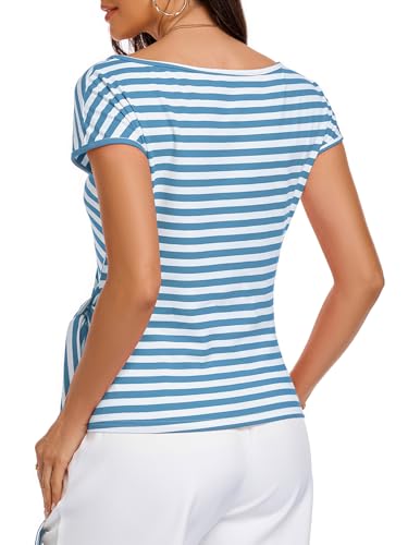 Image of HOTIAN Womens Cap Sleeve T Shirts 2026 Tie Waist Wrap Tops Crew Neck Blouses Dressy Casual Loose Work Business Dressy