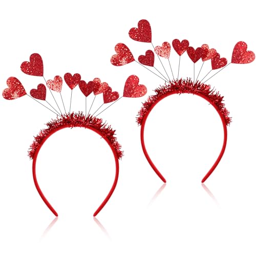 LALAFINA Valentinstag Herz Kopf Boppers Stirnbänder Pailletten Liebe Haarbänder Rote Herz Haarreifen Partyzubehör (2 Stück)