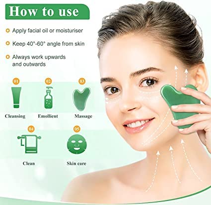 Natürliches Gua Sha Stein Jade 100% Natur-Stein Herzform Kratz-Massage Tool für Gesicht, Augen, Hals zur Hautpflege, Schönheit und Entspannung der Körpermuskulatur (Grün) - Image 5