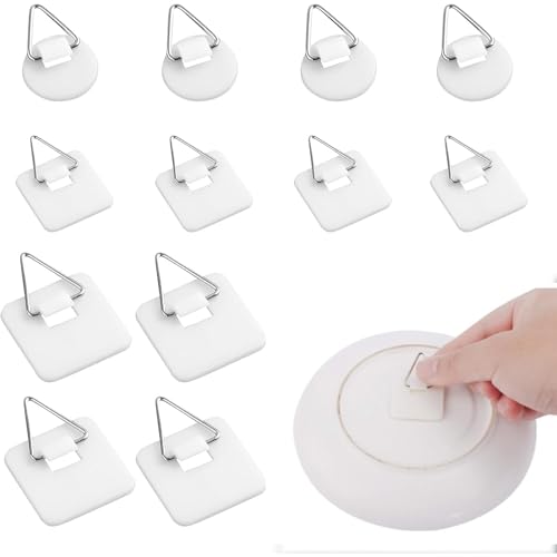 AzureRay Lot de 12 crochets adhésifs invisibles pour tableau et cadre - Accroche tableau/cadre adhesif sans percer, Texture lin, forte adhérence sans résidus - Crochet mural décoratif