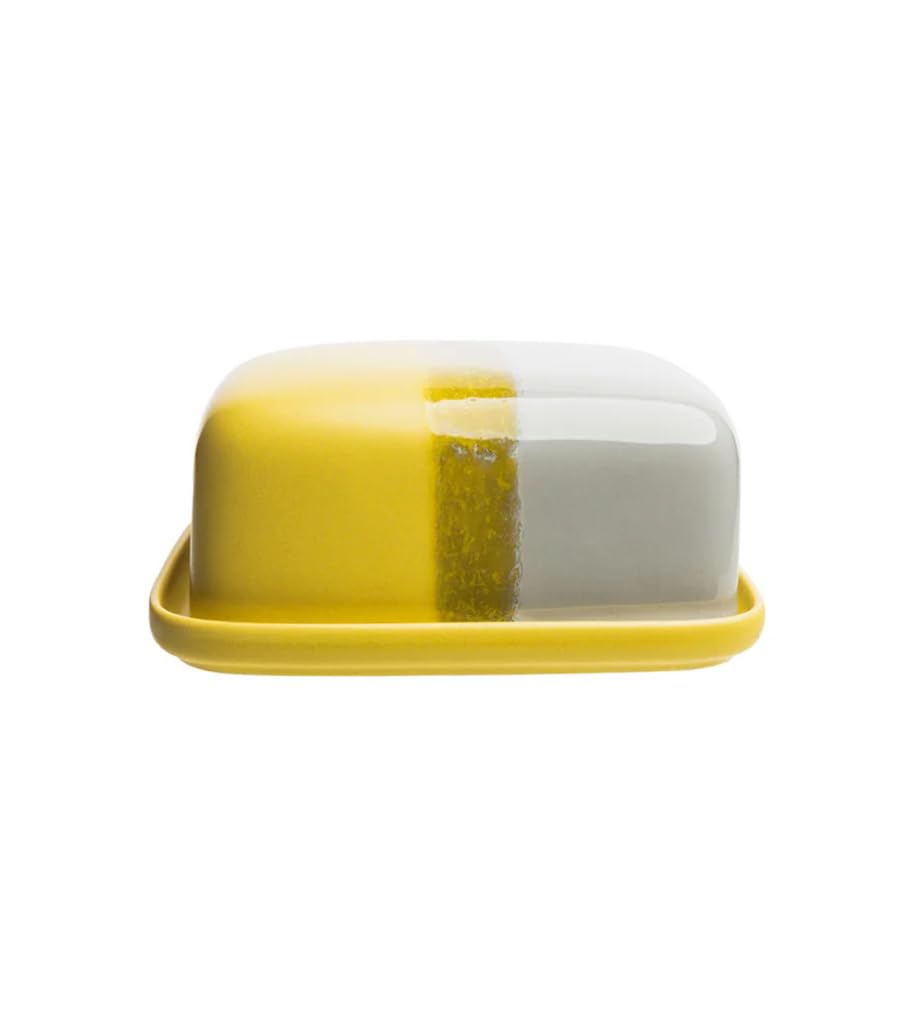 Beurrier industriel en céramique, fabriqué à la main, passe au lave-vaisselle, au micro-ondes, 17 x 13 x 7,5 cm, jaune