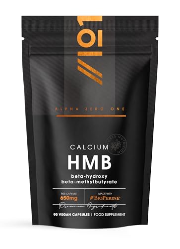 HMB 650mg with BioPerine High Strength Calcium HMB Beta-Hydroxy Beta-Methylbutyrate Supplement 90 Vegan Capsules Resealable and Recyclable Pouch by Alpha01