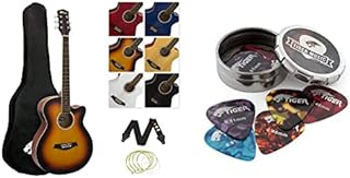 TIGER ACG4-BK Full Size 4/4 Electro Acoustic Guitar for Beginners, Black - Now with Six Months FREE lessons & Music GACAPO3 Trigger Capo for Guitar - Black