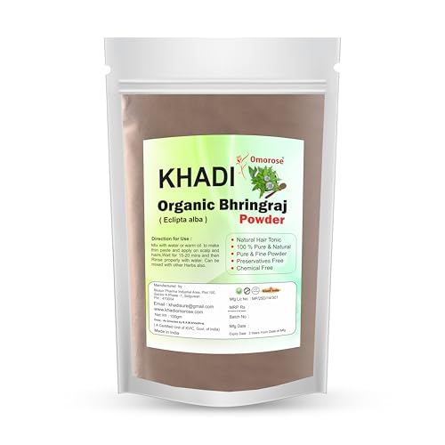 Khadi Omorose Bhringraj Powder for hair growth (100 Grams) | For Hair Mask and Eating | 100% Pure and Natural | No Chemical, No Preservatives