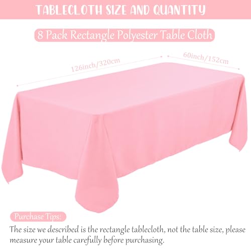 Fivenl 8 Pack Premium Pink Tablecloth 60 x 126 Inch, Rectangle Table Clothes for 8 Foot Rectangle Tables Washable Polyester Fabric Table Covers for Wedding Party Reception Banquet Buffet by Fivenl - Used condition - Image 2