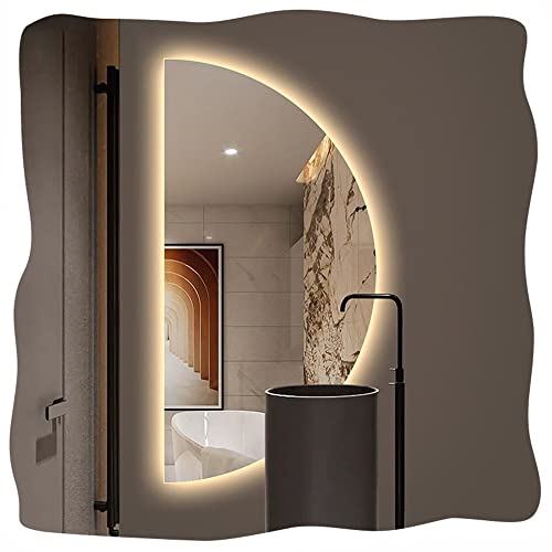 Espejo de baño LED moderno de media luz sin espejo 50 cm, regulable, a prueba de exposiciones, luz ajustable de 3 colores para decoración del hogar