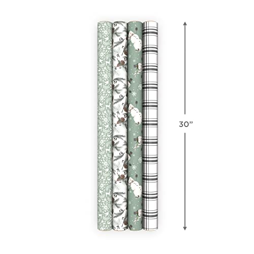 Hallmark Recyclable Neutral Christmas Wrapping Paper (4 Rolls: 100 Sq. Ft. Ttl) White and Sage Green Evergreen Pinecones, Rustic Snowmen, Plaid, Nordic Deer and Foliage by Hallmark - Image 4