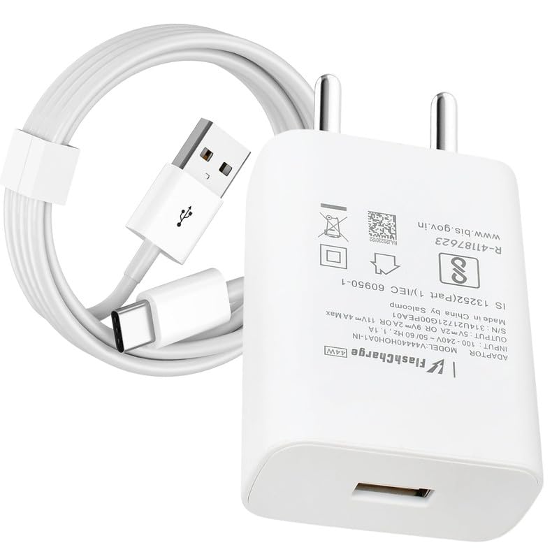 Image of 44W Flash Charger Compatible for vivo Y200, Pro, e,Y21,Y28,Y28s,Y29,Y30,Y300, Plus,Y31,Y33s,S19,Pro,S6,S7,T1,t5x,Pro,T2,T2x,T3, Lite, Pro, Ultra superfast Charge -JJ White