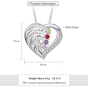 kaululu Gifts for Mom Personalized Birthstone Name Necklace for Women 925 Sterling Silver Best Custom Heart Necklace Build Your Mom Wife Girlfriend Birthday Gifts Mothers Day Gifts for Women