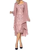 ORANDESIGNE Damen Spitzenkleid Festliche Brautjungfernkleider Für Hochzeit Knielang Abendkleider Cocktailkleid Spitzen Ärmellos Vintage Damenkleider Tüll Boleros C Rosa S