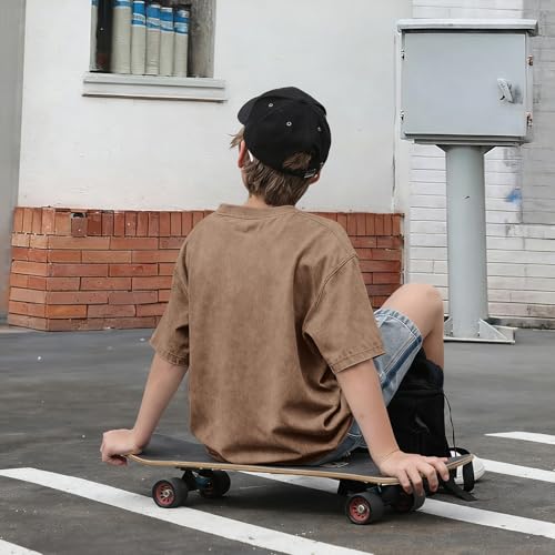 Image of Oversized Boys Graphic Tees Acid Wash Los Angeles Tshirt Youth Cotton T Shirt Crewneck Tee Kids Short Sleeve Tops