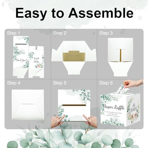 Image of Baby Shower Games, Greenery Diaper Raffle Box, 50 PCS Diaper Raffle Tickets Card Box with Advice and Wishes for the Parents-to-be, Baby Shower Decorations, Diaper Raffle Sign