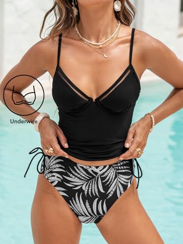 CUPSHE Women's Tankini Sets Diamond V Neck Underwire Cutouts Two Piece Swimsuit Adjustable Straps Drawstrings Swimwear4