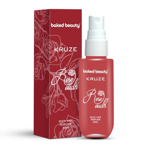 Image of BAKED BEAUTY Kruze Rose Oud Perfume Body Mist | Refreshing Long Lasting Tropical Fragrance|Double Duty Mist For Hair & Body| Travel-Friendly Perfume Body Spray for Women- 60ml