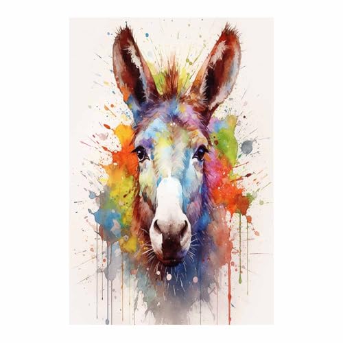 Poster sur toile animaux peinture murale d’âne fuchsia 70x100cm salon et chambre