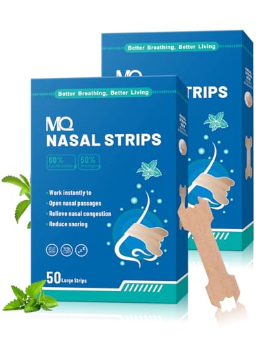 MQ 100ct Nasal Strips for Snoring Mint Scent Nose Strips for Breathing Extra Strength Snore Strips to Open Nasal Passages, Relieve Nasal Congestion