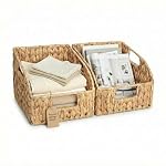 Water Hyacinth Wicker Storage Baskets for Shelves with Handles 2pk