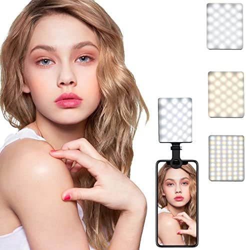 Rechargeable Selfie Light, Cell Phone Fill Light with Front & Back Clip, 3 Light Modes Dimmable, 10-Level Brightness Adjustment, CRI 95+, 2000mAh Rechargeable Phone Light Clip for iPad, Laptop, Tablet
