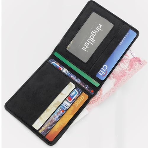 Mens Bifold Wallet Blocking Slim Minimalist Front Pocket - Thin & Stylish with ID Window 17(BLACK)3