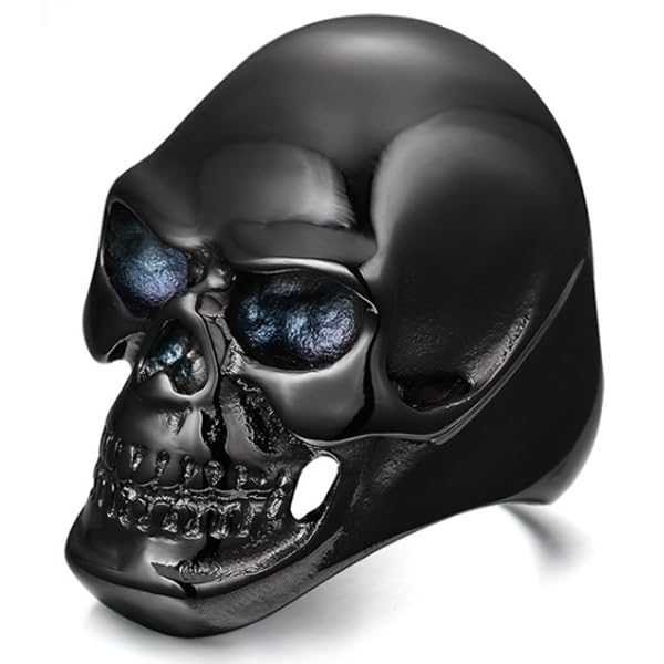 Bague acier homme Skull Black 21.5mm chevalière crâne en métal noir