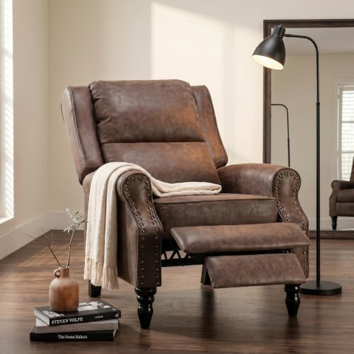 Image of Leather Recliner Chair with Adjustable Backrest & Footrest, Brown