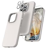 TOCOL [5 in 1 for iPhone 13 Pro Max Case, with 2 Pack Screen Protector + 2 Pack Camera Lens Protector, Slim Liquid Silicone Phone Case 6.7 Inch, [Anti-Scratch] [Drop Protection],Stone