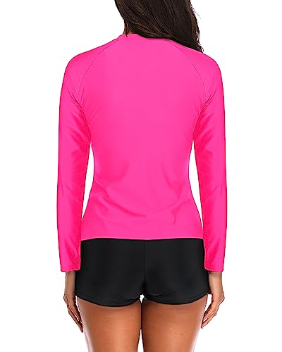 Image of Daci Women Two Piece Rash Guard Long Sleeve Swimsuits with Short UPF 50+ | UPF 50+,High Waisted Short,Long Sleeve,High Neck,Built-in Brief,Quick Dry