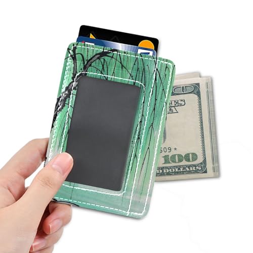 Chinese Ink Painting Tree Beige leather men's slim wallet With ID Window RFID Blocking card holder for men&women4