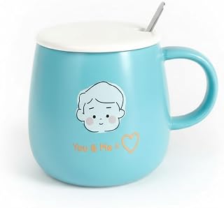 Wevolv Large Ceramic Coffee Mug 400ml with Lid & Spoon | Flat Bottom Milk, Tea, Coffee & Cocoa Mug | Daily Use Morning Cup... Price In India