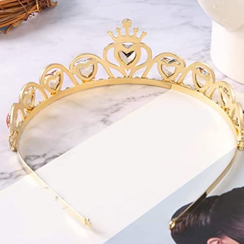 Red Heart Tiara Descendants Costume Headdress Queen Of Hearts Gold Crown For Girls Teens Halloween Parties/NOPEILVI