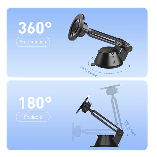 Image of RIGGEAR Magnetic Dashboard Car Phone Holder, Compatible with MagSafe Car Phone Mount, Windshield Mobile Holder for Magsafe Compatible iPhones /Cases /Android Phones (with Free Included Metal Ring)