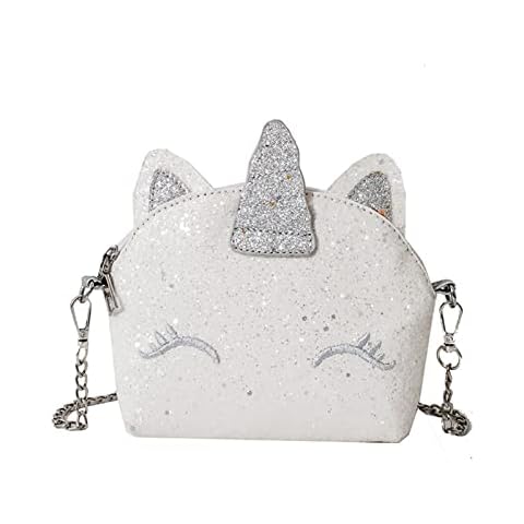 Fxaelian Small Glitter Sequin Unicorn Crossbody Bag Shoulder Bag Handbag Purse Zipper Chain for Women Girls Teens B White Cover