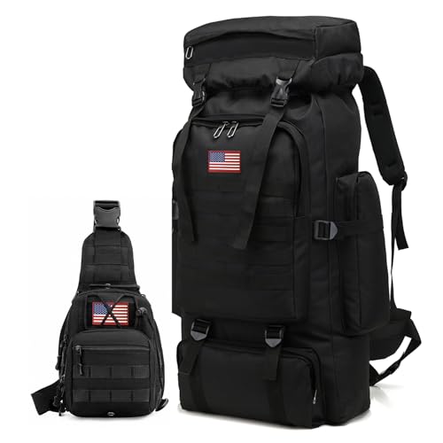 80L 2-pack Hiking Backpack for Men with Sling Tactical Backpack - Rucksack Molle Military Tactical Waterproof Lightweight Camping Backpack 3 Day Assault Pack for Travel, Climbing, Backpacking