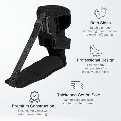 exhood Upgraded Plantar Fasciitis Night Splint, Adjustable Straps Plantar Fasciitis Relief, Supportive Foot Braces with Arch Cushion for Achilles Tendonitis, Foot Drop & Heel Spur Pain Relief Day & Night (Black)