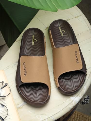 Image of URJO PURE Men's Sliders /Slippers Lightweight Super Flexible Arch Support Durable Anti Skid & Stylish Dailywear Sliders /Slippers for Men (URJO by Welcome)