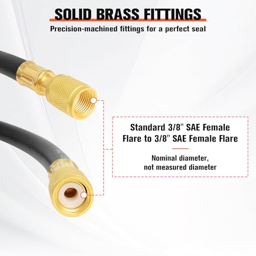 Image of 3 /8 inch HVAC Vacuum Pump Hose 5FT, 3 /8 inch x 3 /8 inch SAE Fittings, 600 PSI Working Pressure 3000 PSI Burst, 15660 Flexible Rubber AC Charging Hose for R134A R410A R22 Refrigerant Systems