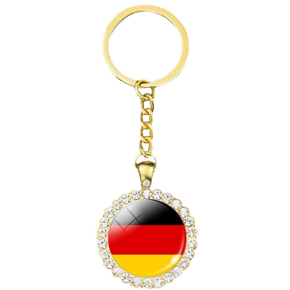 vepoty Flag of Germany Keychain Glass Dome Pendant Keyring Key Holder Germany Patriotic Jewelry Gift for Men Women