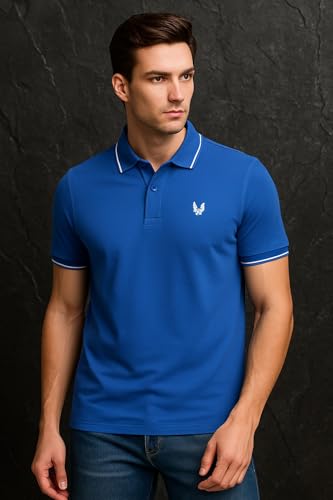 Image of Mens Pique Polo T-Shirt | Cotton Rich, Smart Fit Polo with Embroidered Logo | Casual & Sports Wear | Polo T-Shirt for Men