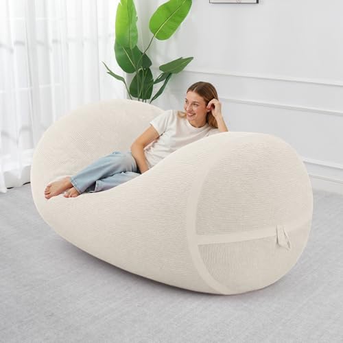 Image of 5FT Bean Bag Chair 5'Giant Bean Bag Chairs with Adults, Large Beanbag Chair | Bean bag Lounger with Machine Washable Cover Fine Corduroy Fabric, Comfy Chairs for Living Room Bedroom Dorm, Beige