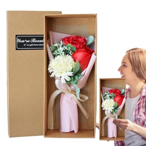 Ramo de flores de jabón – Elegante ramo de flores en una caja decorativa de ramo de flores | Exquisito ramo de flores de clavel artificial para decoración elegante del hogar y regalo memorable