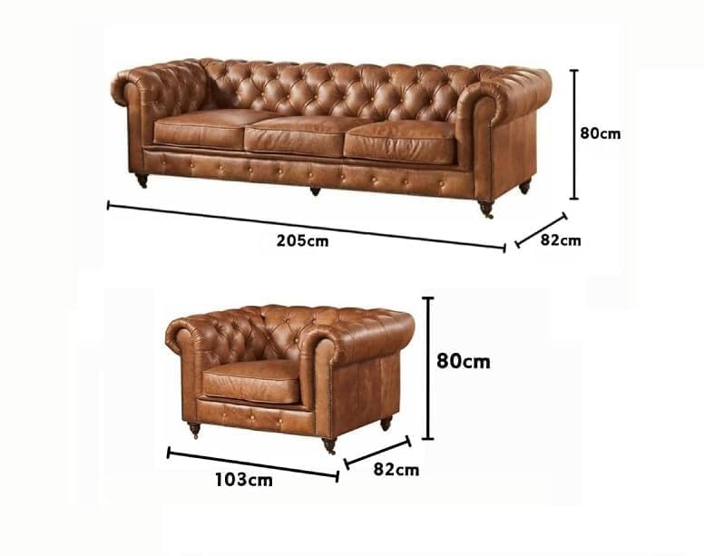 Image of Classic Leatherette Chester Sofa Set Button Tufted, Classic Style Sofa Set for Living Room, Office, and Hallway Colour (Brown Leatherette, 3+1=4 Seater Sofa)