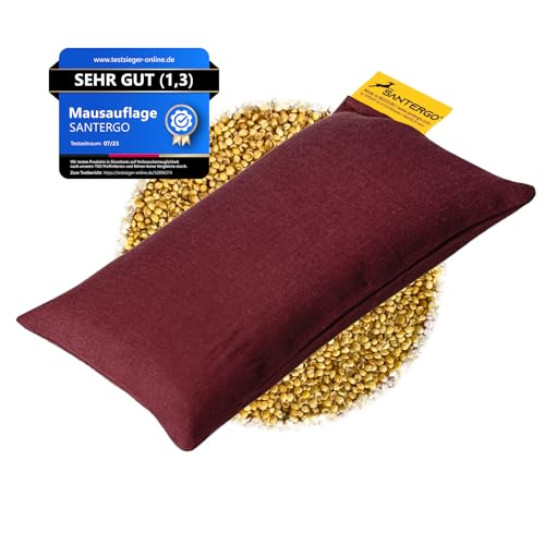 SANTERGO Ecologically ergonomic mouse pad (1.0-CLASSIC) wrist rest, filling: organic millet chip, relieves the wrist when working with the mouse, made from natural Tencel fabric (wine)