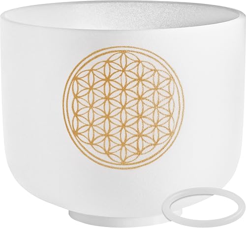 Sonic Energy 8 Zoll Lebensblume Kristallklangschale – 128 Hz, Ton C5 – Für Meditation, Yoga, Klangheilung – Inkl. Silikonring (PCSB8FOL)