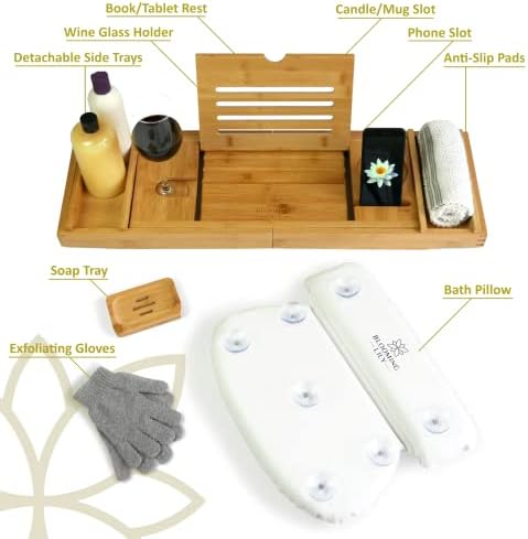 Blooming Lily Bath Tray Bundle with Pillow and Gloves (Natural)