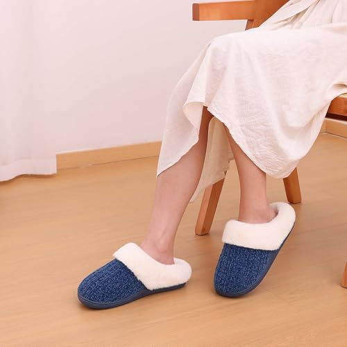 Image of Evshine Warm Knit House Slippers for Women Comfy Wool-Like Lined Chenille Slippers with Memory Foam and Indoor Outdoor Soles