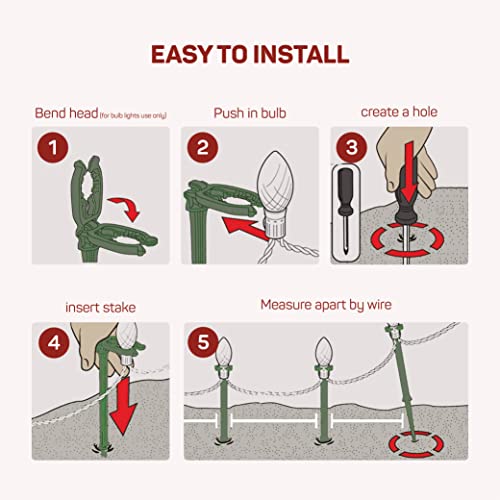 Christmas Light Yard Stakes [Set Of 50] Outdoor Light Stakes - 8.5" Tall - Universal Christmas Pathway Lights On Yards, Driveways - Christmas Yard Stakes - Driveway Christmas Light Stakes - Usa Made #TOP5